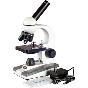 AmScope M148A Compound Monocular Microscope, WF10x and WF16x Eyepieces, 40x-640x Magnification, LED Illumination, Brightfield, Single-Lens Condenser, Plain Stage, 110V or Battery-Powered