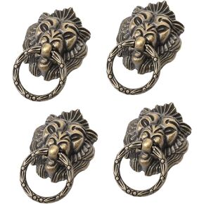 Chinese Style Pull Handles,Vintage Drawer Handles,4pcs Lion Head Handle Antique Vintage Pull Knobs Antique Drawer Handle Chinese Style Wardrobe
