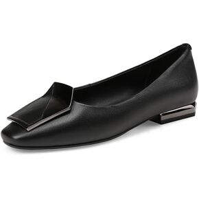 TinaCus Women's Genuine Leather Square Toe Handmade Buckle Décor Casual Flat Shoes