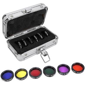 6 Pcs 1.25inch Colorful Telescope Filter Kit with Storage Box for Telescopes Eyepieces, Improve Contrast and Observation Clarity
