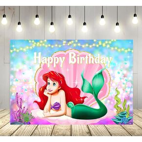 A Little Mermaid Backdrop for Birthday Party Supplies Princess Ariel Photo Backgrounds Ariel Theme Baby Shower Banner 59x38in