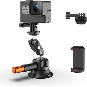 Coman 4.5 '' Cup Cup Camera Mount مع ذراع رأس الكرة السحرية ، وشفط الكاميرا المعدنية لكاميرات العمل iPhone ، وسرعان