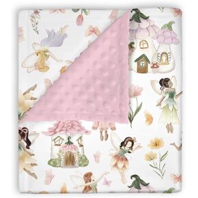 Mink Baby Girls Blankets Fairy Tale Garden, Watercolor Pink Magical Fairy Soft Double Layer Dotted Backing Receiving Swaddle, Newborn Infant Toddler Nursery Crib Bedding Shower Gift 30" x 40"