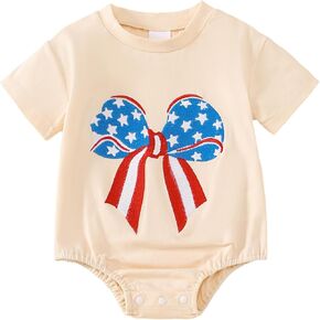 Baby Girl 4th of July Outfit Big Bow American Flag Romper First Independence Day Clothes 0-18M