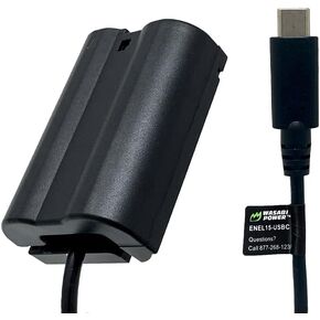 Wasabi Power DCC-ENEL15 Dummy Battery DC Coupler with USB-C Input for Nikon EN-EL15, EP-5B and Nikon 1 V1 D500 D600 D610 D750 D780 D800 D800E D810 D810A D850 D7000 D7100 D7200 D7500 Z5 Z6 Z6II Z7 Z7II
