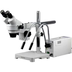 AMSCOPE SM-3BZ-FOD مجهر تكبير ستيريو مجهر محترف ، عدسة WH10X ، تكبير 3.5 × 90X ، 0.7x-4.5x Zoom الهدف ، ضوئي الألياف ذات الألياف المزدوجة ذات الألياف الضوئية ، وموقف من الذراع أحادي الذراع ، 110 فولت -120 فولت ، ويشمل 0.5x و 2.0x قشرة البارلو 2.0x.