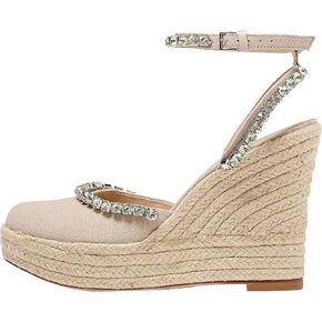 Cinq à Sept Women's Jeanne Crystal Linen Espadrille Wedges Sandal