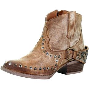 Circle G Women's Harness and Studs Booties Round Toe Honey 8 M
