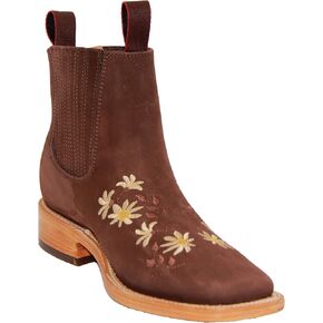 Women’s Short Ankle Leather Boot Low Heel Floral Ankle Bootie