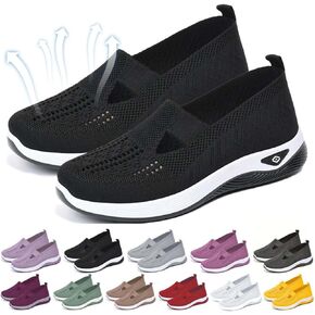 Yilia Orthopedic Shoes for Women, Wide Width Breathable Women Walking Comfortable Slip on Sneakers, Non Slip Food Service Lightweight Sneaker, Comfort Nurse Shoes Arch Support Sneakers