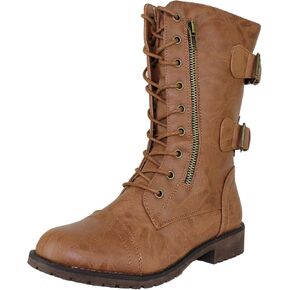 Womens Mango Round Toe Military Lace up Knit Ankle Cuff Low Heel Vegan Combat Boots