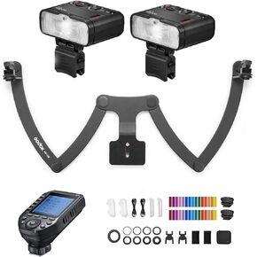 Godox 2PCS Macro Flash MF12-K2 Kit, 2.4G 12W TTL Macro Flash Mini Speedlite, Black, Compatible with Canon, Nikon, Sony, Fuji, Olympus Shoe Mount, 2-Pack