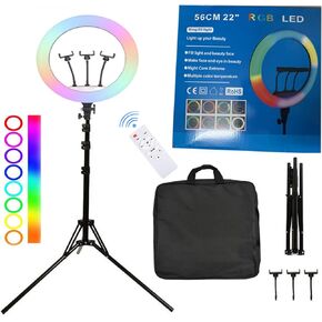 Photographic Camera Multi Color Selfie Tripod Ringlight Kit Dimmerble 56cm 22 inch Led RGB Circle Ring Light for Live Broadcast (22" Ring Light)