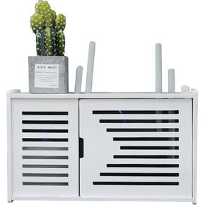 Router Shelf Wall Mount WiFi Router Storage Box, Single Door Bracket Wall Mount, Floating Wall Shelf, WiFi Storage Box, Cable Organizer Box, Power Strip Protector Hider, 39 * 12 * 24cm