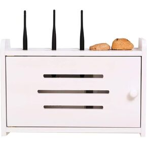 جهاز التوجيه الجرف الجدار حامل WIFI مربع تخزين Router ، واي فاي تخزين مربع مربع الكبل توصيل الطاقة صناديق تخزين السلك الجدار الجرف العائم رف تخزين وظائف متعددة ، 40x25x10 سم ، أبيض