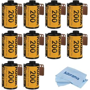 Kodak Gold 200 Color Negative Film (35mm Roll Film, 24 Exposures) 10-Pack with Cleaning Cloth