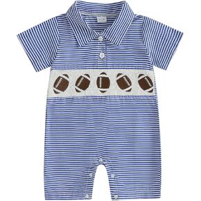 Goocheer Summor Newborn Baby Boy Game Day Football Stripe Stripe Short Sleeve Romper Bemsuit