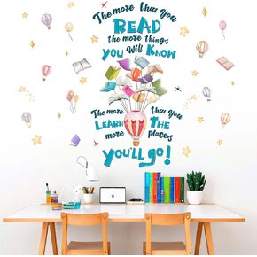 Reading Book Wall Stickers for Classroom: Learning Educational Read Inspirational Quotes The More That You Read Wall Decals - Peel and Stick Nursery School Library Office Wall Decor