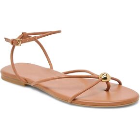 Beaded Strappy Flat Sandals for Women Metal Round Toe Thong Flip Flop Slides Summer Beach Shoes with Ankle Buckle Strap