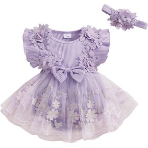 Newborn Baby Girl Romper Dresses Lace Floral Ruffle Sleeveless Jumpsuit Bodysuit Skirt One Piece Summer Clothes