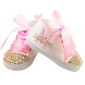 Personalized Gold Baby Girl Boy Shoes, Custom First Birthday Girl Shoes Infant Girl Shoes Baby Shower Gift Birthday Gift Christmas Gift