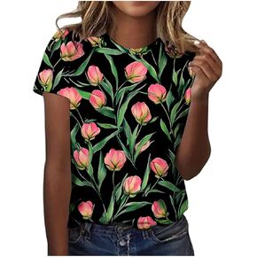 Womens Short Sleeve Summer Tops Plus Size Casual Loose Fit Graphic Tees Boho Tshirts Trendy Dressy Elegant Blouse
