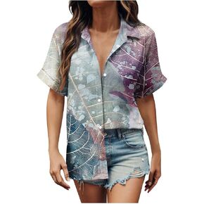 Oversized Blouse for Women Button Down Short Short Sleeve Summer Tops Tie Dye Shirts Casual Loose Fit Tunic Clothes
