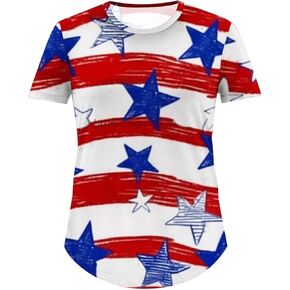 4th of July Shirts for Women Patriotic Plus Size USA Stars Stripes Tees Summer Casual Loose Fit Tunic Blouses