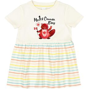 inktastic My 1st Canada Day with Red and White Maple Leaves Infant Dress