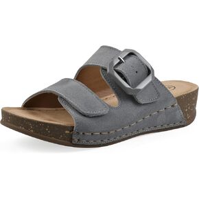 WHITE MOUNTAIN Women's Fearful Double-Strap Mini-Wedge Sandal