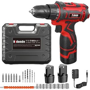 12V Cordless Power Drill Drivers Kit with 2 Lithium Batteries & LED Light - Dual-Speed(0-1450 RPM),3/8 Inch Keyless Chuck (Included Chuck),Fasten Function for Home Renovation