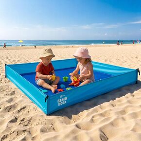 Beachboba Sandproof Beach بطانية - ورقة اللعب في الهواء الطلق مع الجدران الجانبية والمخاطر للحفاظ على الرمال خارج (الأزرق)