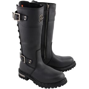 Milwaukee Leather MBL9385 Women's Black Leather 15-Inch Calf Laced Motorcycle Riding Boots with Side Zipper - 8