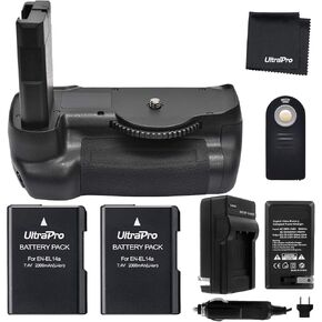 Battery Grip Bundle for Nikon D5600: Includes Vertical Battery Grip, 2-Pk EN-EL14a Long-Life Batteries, Charger, UltraPro Accessory Bundle