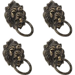 Chinese Style Pull Handles,Vintage Drawer Handles,4pcs Lion Head Handle Cabinet Door Ring Closet Dresser Knobs for Cabinets Chinese Style Cabinet