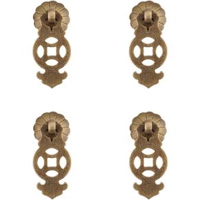 Chinese Style Pull Handles,Vintage Drawer Handles,4Pcs Chinese Style Vintage Furniture Drawer Brass Pulls Handle Jewelry Box Small Hanging Tag Handle(Antique Bronze)