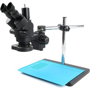 Industrial Digital 7-45X Continuous Zoom Trinocular Stereo Microscope with 144-LED Ring Light, Large Bracket for Mobile Phone Motherboard Repair & Jewelry Inspection