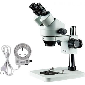 7-45X Trinocular Stereo Zoom Microscope with 3.5X-90X Magnification, 16MP Camera, LED Ring Light, 45° Binocular Tube, Big Table Stand for Repair & Inspection (Set B)