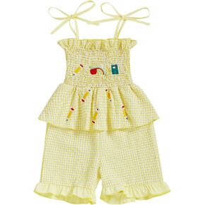 Rtnnsbbfcm Back To School Toddler Girl Clothes Apple/Pencil Sling Smocked Romper Kids Girls Apple Clothes