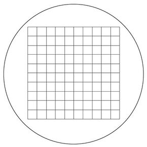 bolioptics المجهر العدسة الشبكية الشبكة ميكرومتر 10x10mm ، 100 مربع ، ضياء. 20mm 1.5mm RT20105122