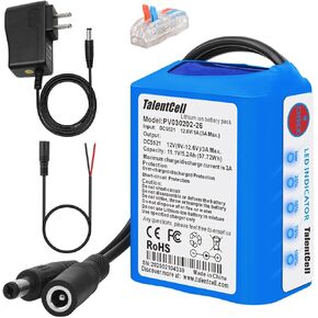 Talentcell 12V Rechargeable Lithium ion Battery Pack with Charger, 5200mAh Batteries with DC 12V Output for DIY Project, Radio, Fishing Light, RC Car, LED Light Strip, CCTV Camera, Router and More