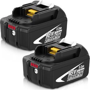2 Pack 8.0Ah BL1860B Replacement for Makita18v Battery Lithium 8.0Ah Compatible with Makita Battery 18v BL1860B BL1830B BL1840B BL1850B BL1815 BL1820 LXT400 with LED Indicator Cordless Tool (White)