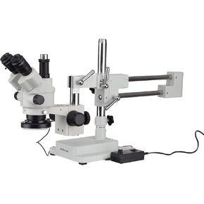 AmScope 7X-90X Simul-Focal Stereo Zoom Microscope on Boom Stand with an LED Ring Light