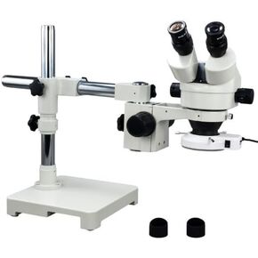 OMAX 7X-45X Zoom Binocular Single-Bar Boom Stand Stereo Microscope with 64 LED Ring Light