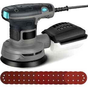 Orbital Sander, 3Amp 5-Inch Random Orbit Sander, 6 Variable Speeds (8000-13000RPM),16Pcs Sandpapers, 5" (125mm) Sanding Pad, Mini Electric Sander