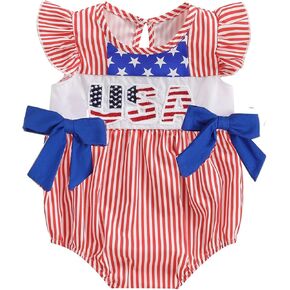 Baby Girl 4th of July Outfit 1st Fourth of July Bubble Romper Newborn Smocked Clothes Independence Day Bodysuits