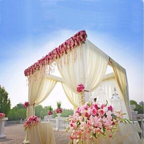 Efavormart 10ft | 4 Post Gold Metal DIY Photography Backdrop Stand, Wedding Arch Canopy Tent