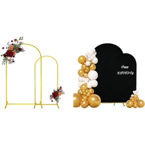 7.2FT & 6FT Metal Arch Backdrop Stand and Black Round Top Spandex Fitted Arch Backdrop Cover for Birthday Party Baby Shower Ceremony Decoration