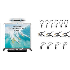 FUDESY 8x8 ft Backdrop Banner Stand with 14 Packs Backdrop Clips Clamps