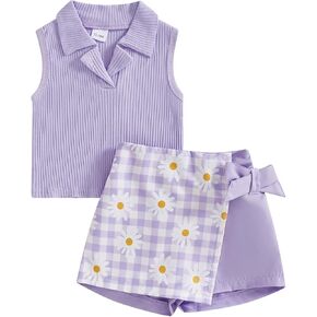 MAINESAKA Toddler Baby Girl Summer Clothes Sleeveless Ribbed Knit Vest Tops + Floral Shorts Skirt Set Kids 2Pcs Outfits